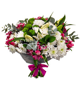 bouquet of lilies and spray chrysanthemums